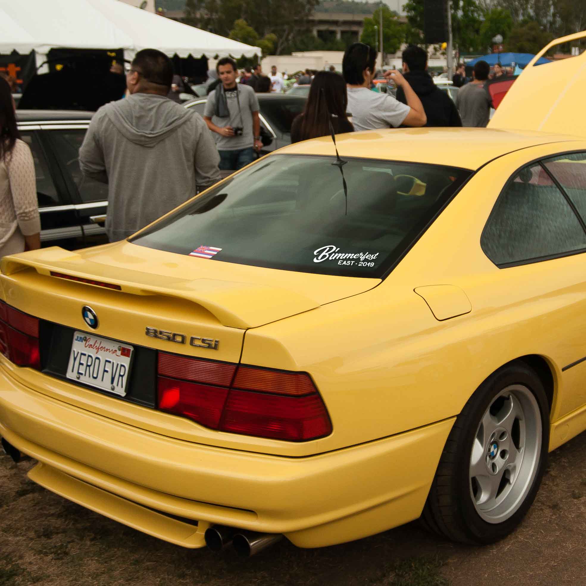 Yellow BMW with bimmerfest sticker