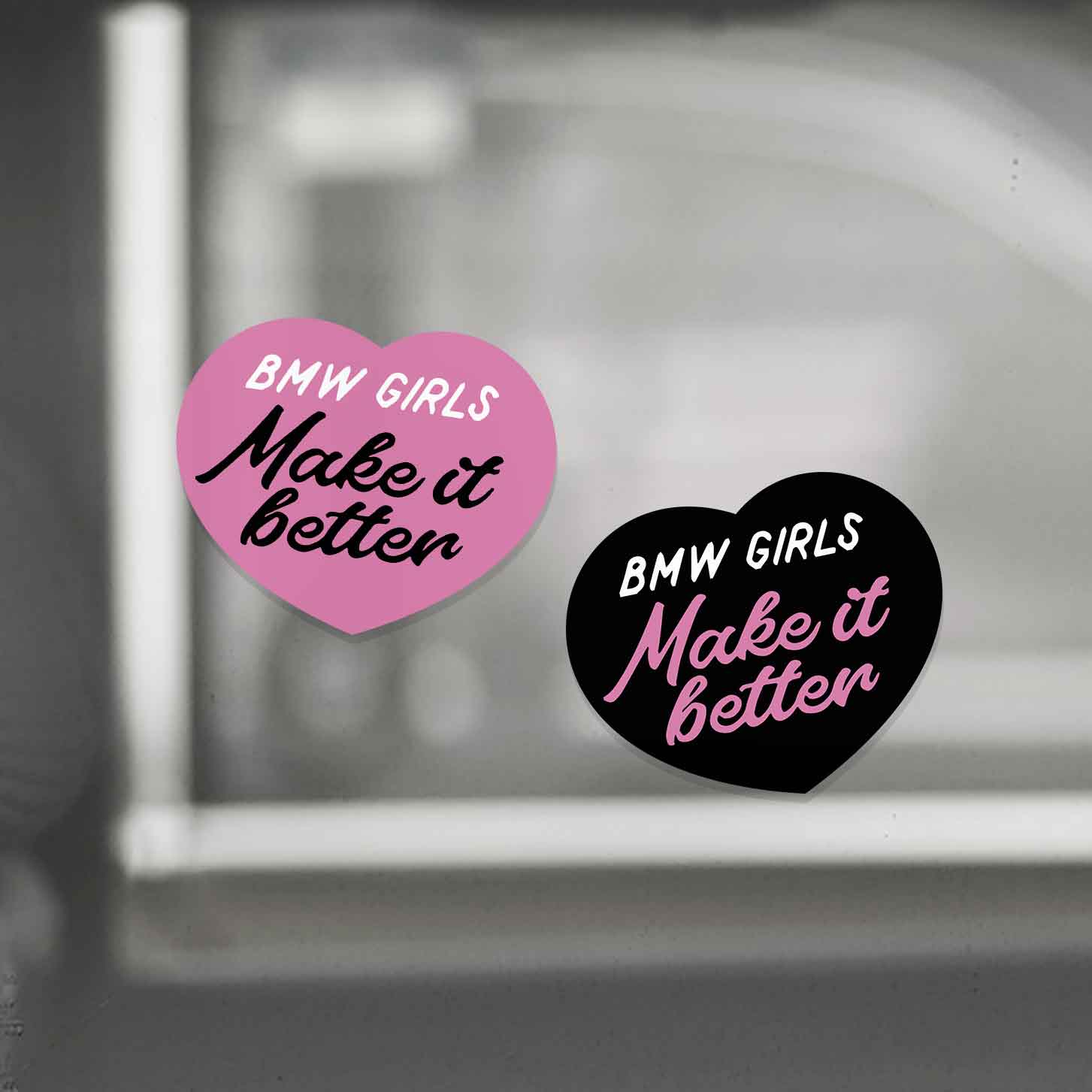 Sticker designed for girls that drive bmw cars or maybe just like them. Made of three premium vinyl sheets. pink, balck and white.