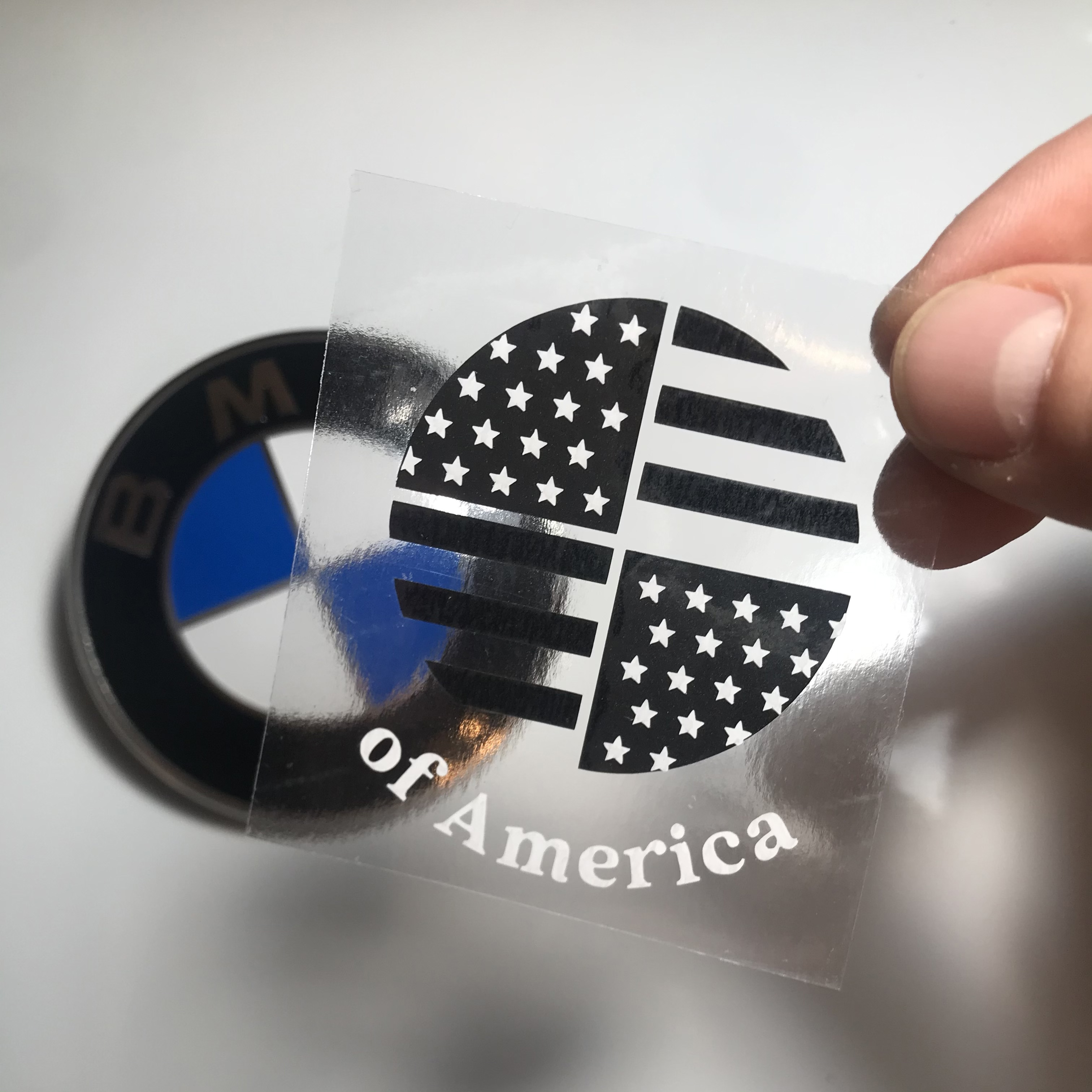 Black american flag overlay sticker for BMW front 82mm and rear 74mm emblems