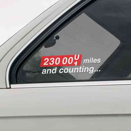 Custom mileage car sticker. For well-kept cars with impressive mileage that are in good hands.
