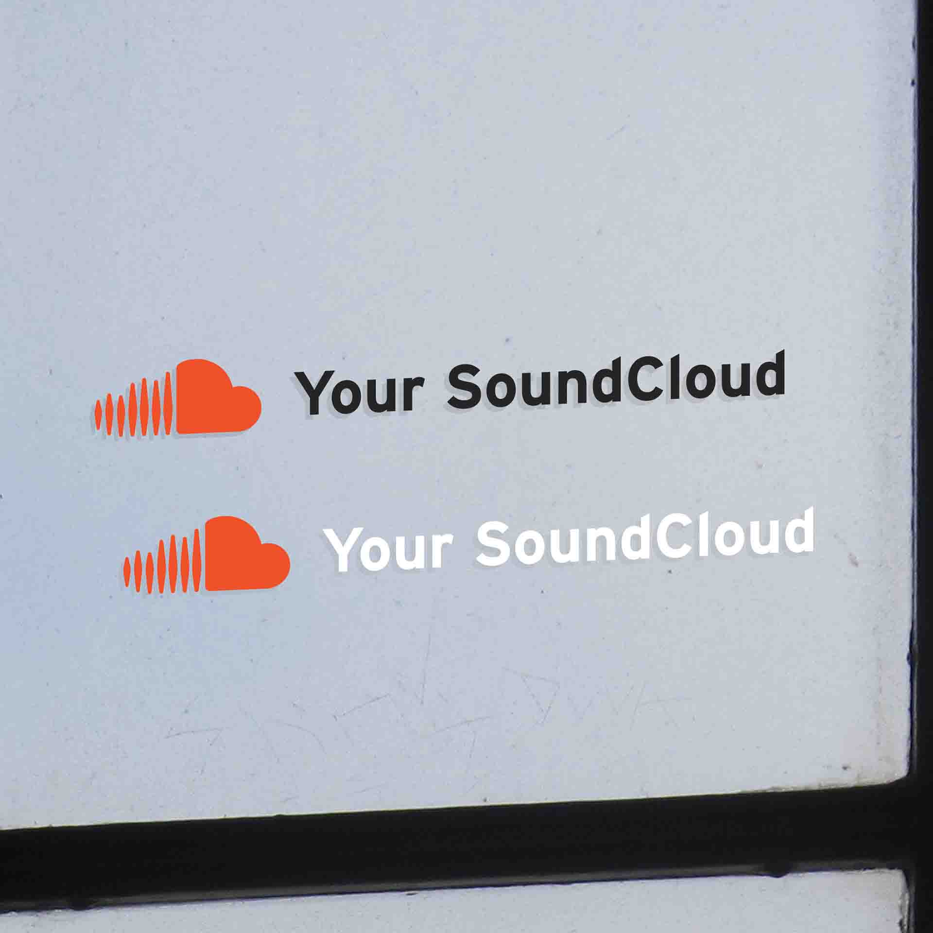 A set of two custom stickers with your SoundCloud profile name. Stickers are contour cut out of premium outdoor vinyls. Transparent background. Available in white and black colors. Installation instructions are provided.