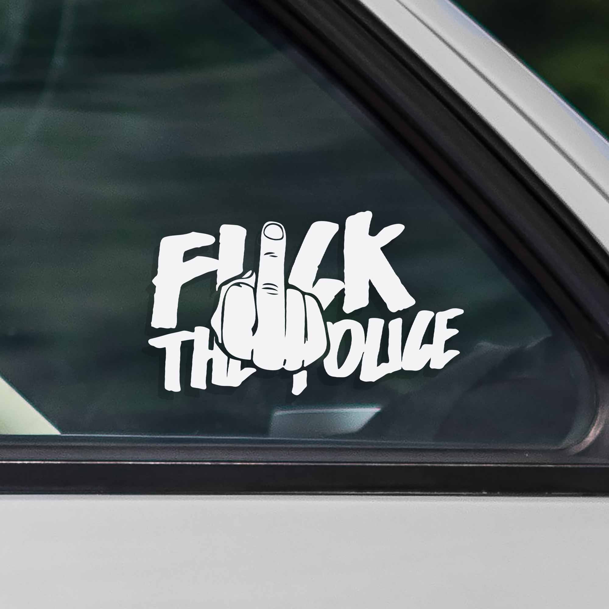 Fuck The Police sticker inspired by the punk and a.c.a.b. ideas. For cars and trucks. The hand flips off and covers some letters. Available in white and rainbow colors.