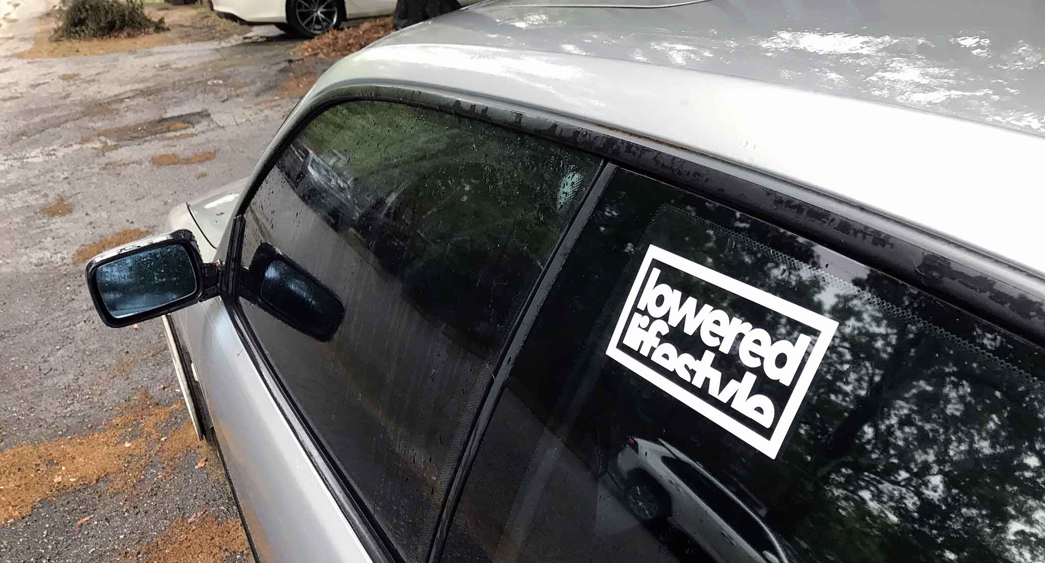 Picture of the Lowered Lifestyle sticker on a BMW car