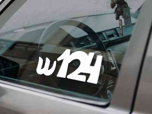 Window sticker for Mercedes-Benz W124. Available in different colors. Contour cut from premium outdoor vinyls. Never fades out.