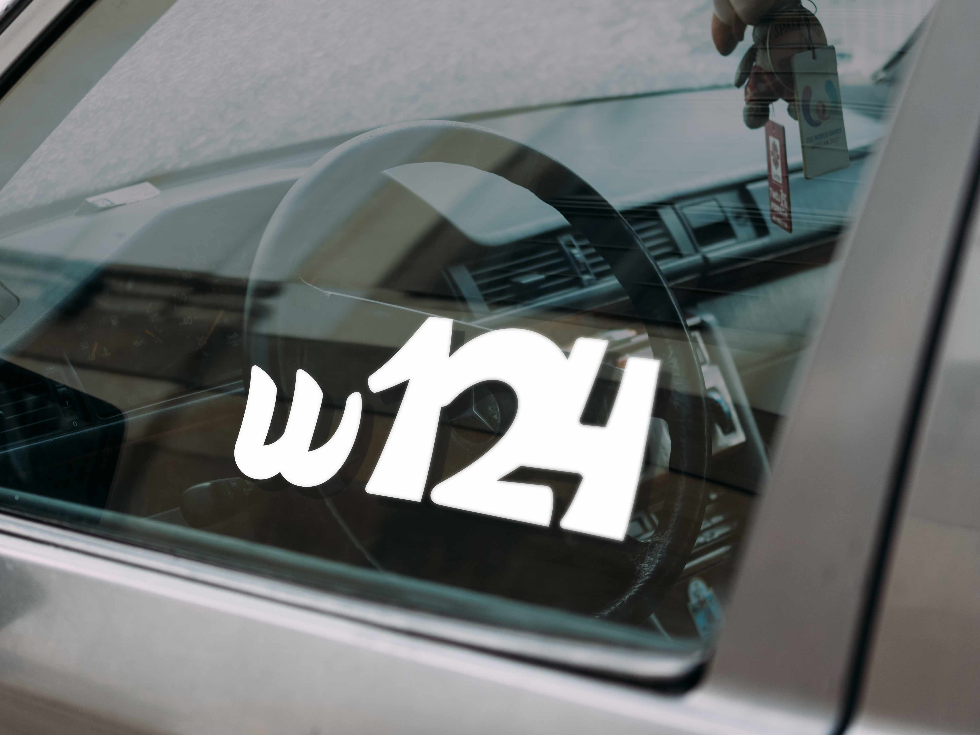 Window sticker for Mercedes-Benz W124. Available in different colors. Contour cut from premium outdoor vinyls. Never fades out.