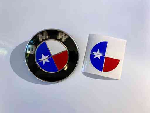 Overlay sticker that covers BMW emblem with Texas state flag design.  We only sell the sticker not the emblem.